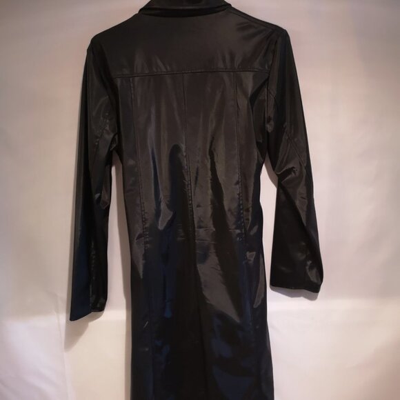 Rave Ladies Black Tie Front Straight Fit Shiny Overcoat/Raincoat - Picture 2 of 7